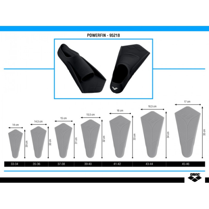 Короткие ласти для плавания с закрытой пяткой Arena POWERFIN (95218-051) размер 39-40, черные