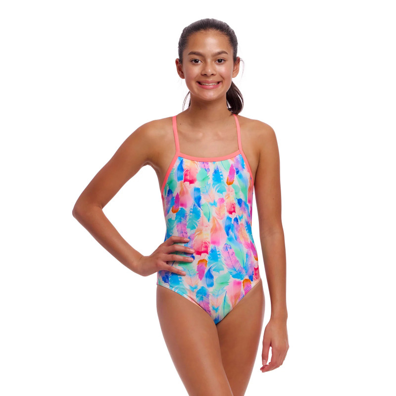 Детский спортивный купальник Funkita Girl's Tie Me Tight One Piece Tickle Pink (FKS036G72155) размер 12 розовые перья