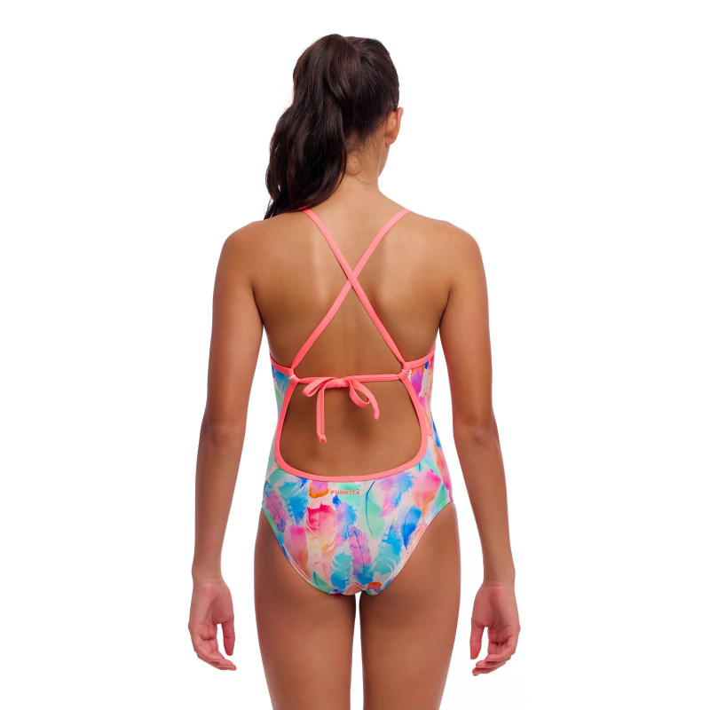 Детский спортивный купальник Funkita Girl's Tie Me Tight One Piece Tickle Pink (FKS036G72155) размер 12 розовые перья
