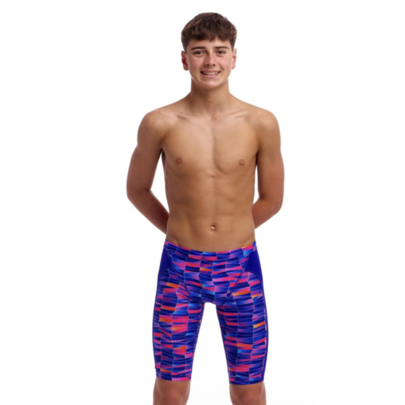 Дитячі плавки довгі джамери для плаванння Funky Trunks Boy's Warped Waves Training Jammers (FTS003B72222) розмір 28 (12-13 років) Викривлені хвилі