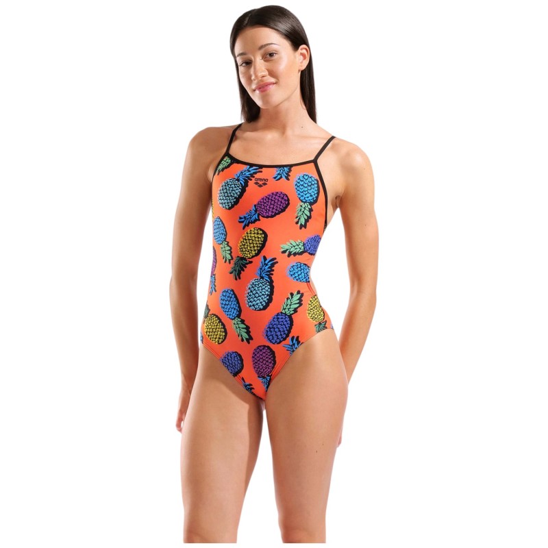 Жіночий спортивний купальник для плавання на зав'язках Arena PINEAPPLES SWIMSUIT TIE BACK (010706-350) з ананасами розмір 38