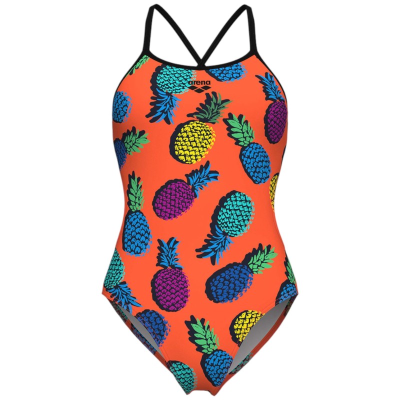 Жіночий спортивний купальник для плавання на зав'язках Arena PINEAPPLES SWIMSUIT TIE BACK (010706-350) з ананасами розмір 38