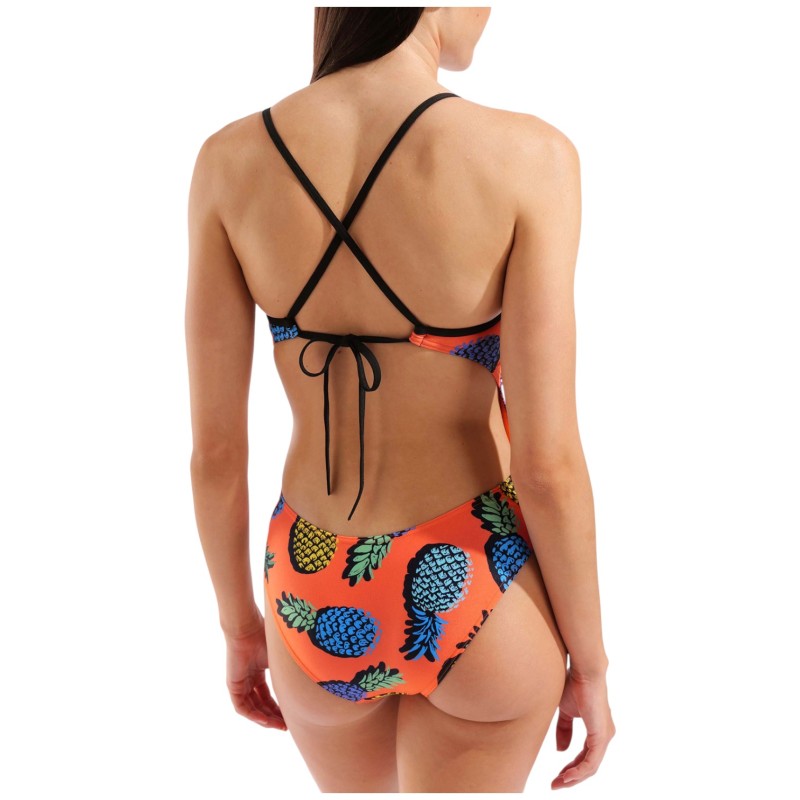 Жіночий спортивний купальник для плавання на зав'язках Arena PINEAPPLES SWIMSUIT TIE BACK (010706-350) з ананасами розмір 40