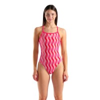 Жіночий спортивний купальник для плавання Arena Ripple Print SWIMSUIT Challenge Back (010170-990) рожевий розмір 38